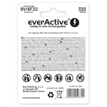 Batteria ricaricabile everActive EVHRL22-320 9V NiMH prismatica 8,4V, 55 g, 48,5 mm