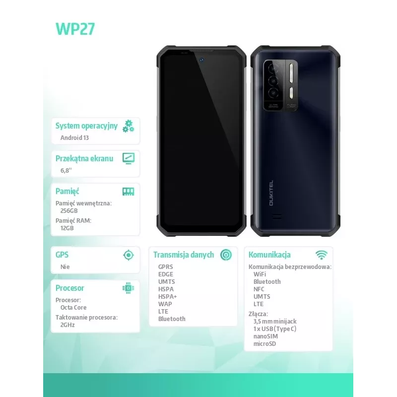 Smartphone Oukitel WP27 6,78 inch 12 GB/256 GB nero