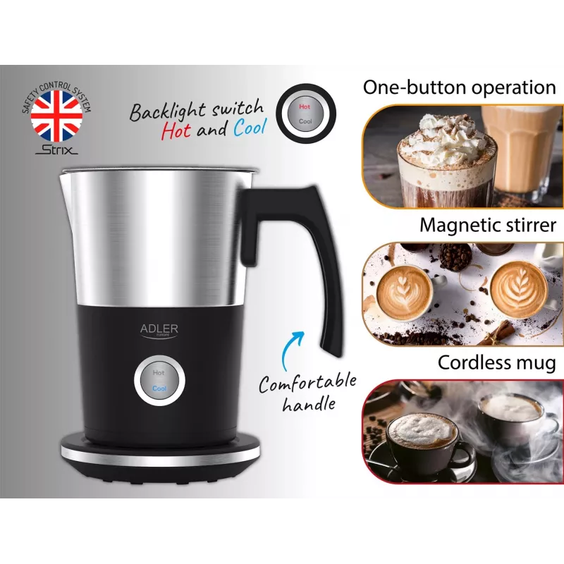 Montapanna automatico Adler AD 4497 – acciaio inox, 600W, 120 ml schiuma / 300 ml riscaldamento, caldo e freddo