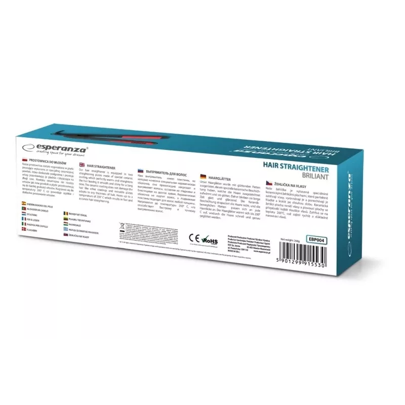 Esperanza EBP004 Brilliant piastra per capelli, 35 W, nero/rosso