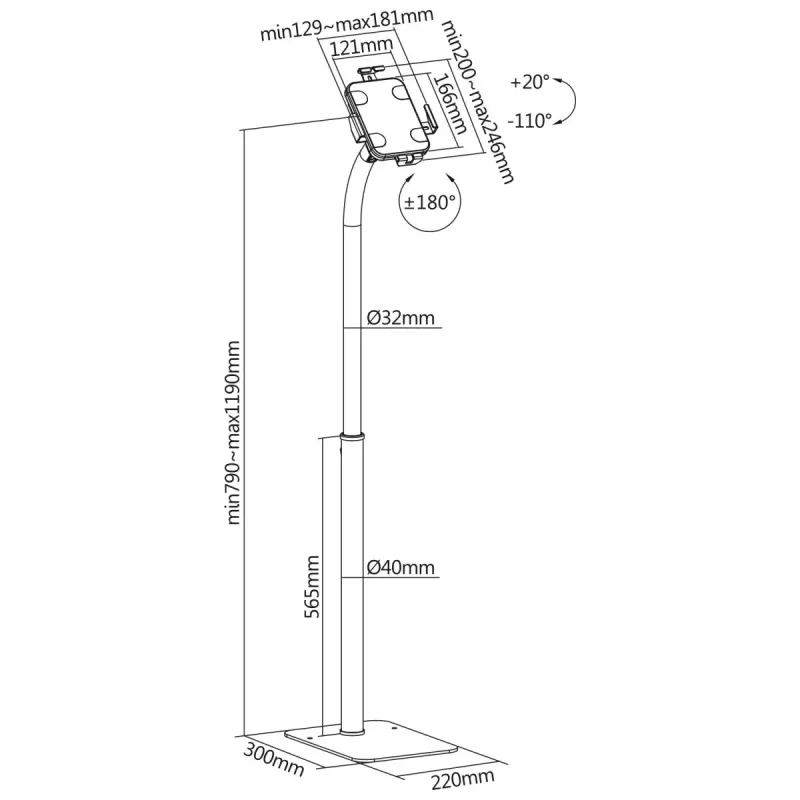 Supporto per tablet MACLEAN MC-467W regolabile in altezza compatibile con tablet