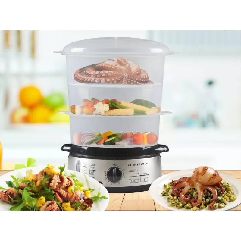 Cuocivapore Beper BC.250 3 cestelli piano cottura 800 W acciaio inox