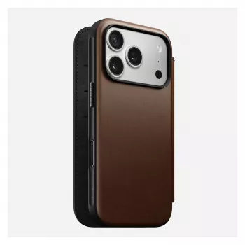 Custodia folio in pelle per smartphone Nomad Modern Leather Folio per iPhone 17 Pro – marrone, per 6,3 pollici (16 cm), 4 scomparti per carte