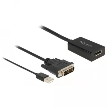 Delock - cavo adattatore - DVI-D, USB (solo alimentazione) (M) a DisplayPort (F) - DisplayPort 1,2 - 50 cm - supporto 4K 30 Hz - nero (63189)