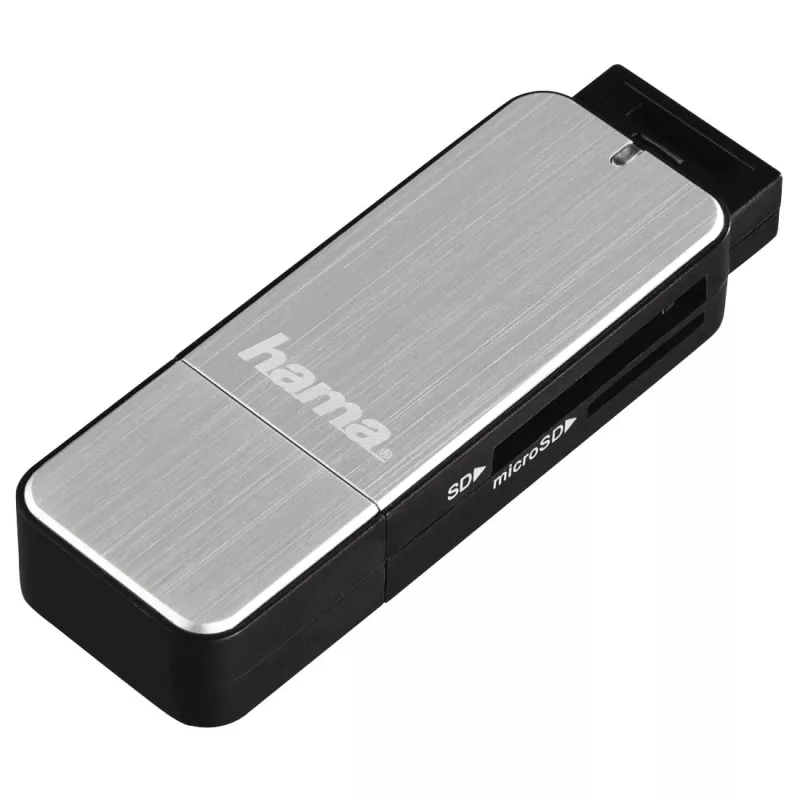 Hama 123900 lettore di schede USB 3.0 SD/microSD, alluminio, nero/argento