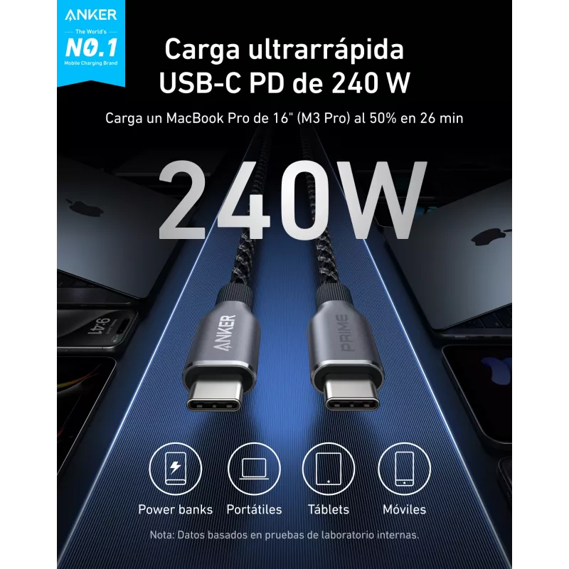 Anker Innovations Prime cavo USB-C a 90cm 240W treccia Upcycled - cavo - digitale/dati (A88E2011)