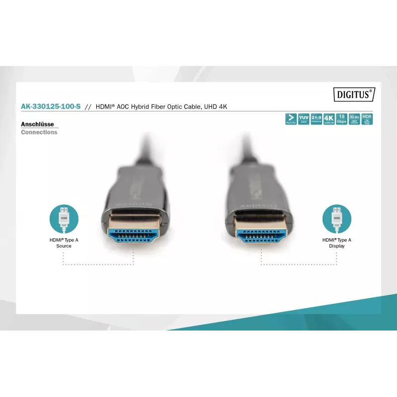 Cavo in fibra ottica ibrida HDMI AOC Digitus AK-330125-100-S