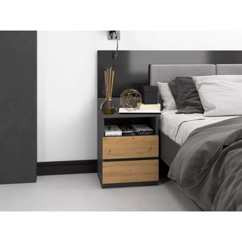 Top E Shop M1 ANTRACYT/ARTISAN comodino, 2 cassetti, rovere