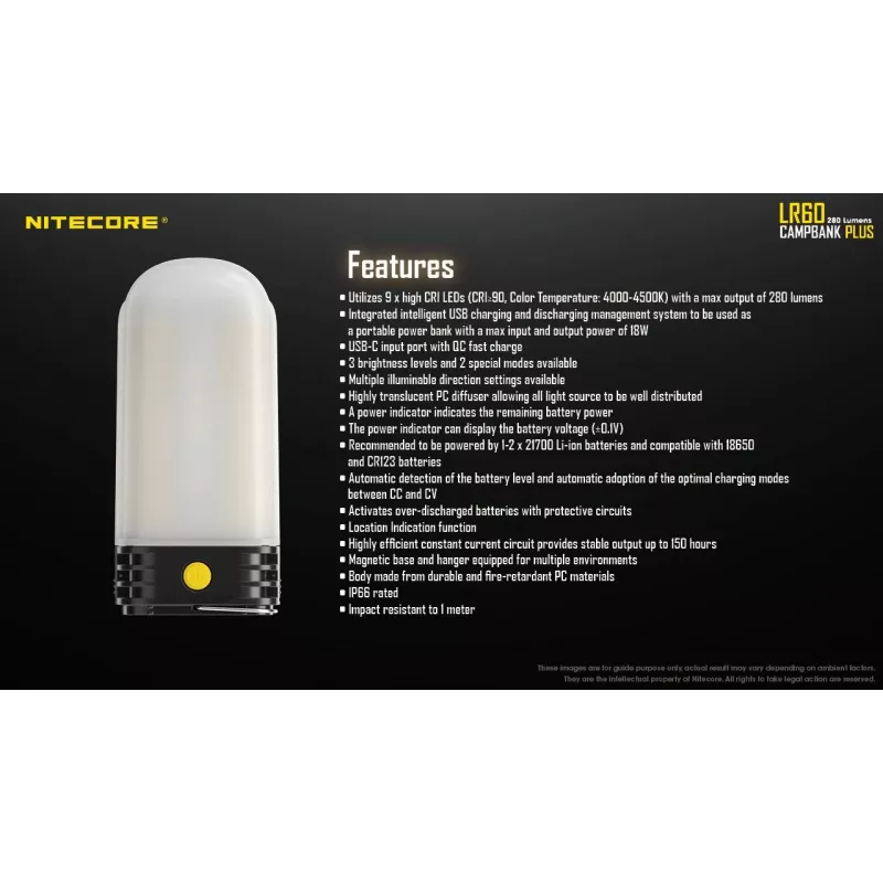 Lanterna da campeggio a batteria Nitecore LR60 280 lm USB C