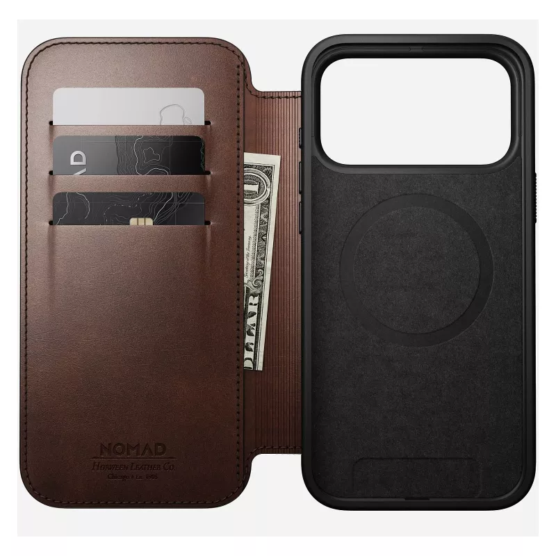 Custodia per cellulare Nomad Modern Leather Folio Cover per iPhone 17 Pro Max — marrone, pelle, schermo da 6,3