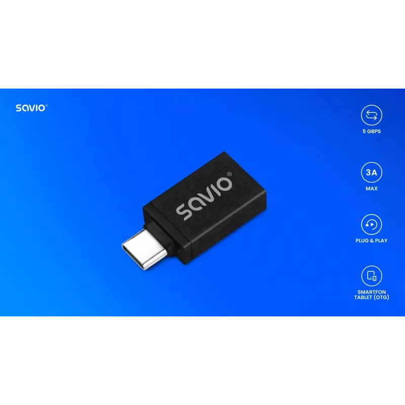 Adattatore per cavo video Savio AK-80 0m USB Type-A USB Type-C nero