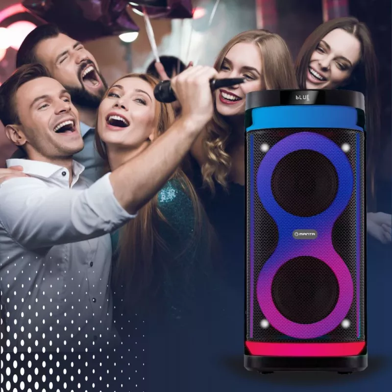 Altoparlante portatile MANTA SPK0601B100, 100 W, Bluetooth, karaoke, microfono wireless, batteria ricaricabile, equalizzatore, illuminazione disco