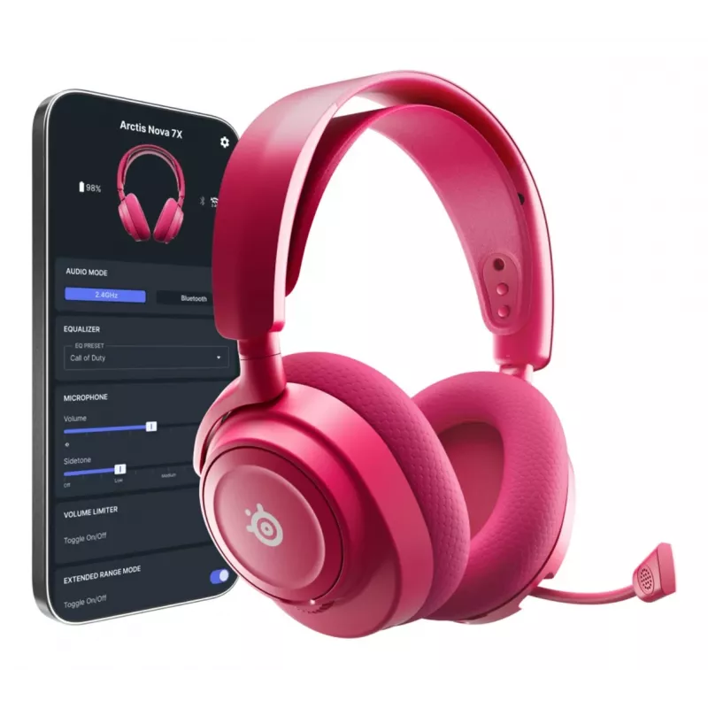 Headset STEELSERIES Arctis Nova 7X Wireless Gen 2 — wireless Bluetooth, over-ear, archetto, 20–20000 Hz, 325 g, magenta