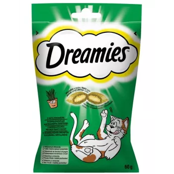 Snack per gatti Dreamies con erba gatta 60 g – croccanti snack di carne morso singolo, 22% proteine, 22% grassi, 2% fibra grezza