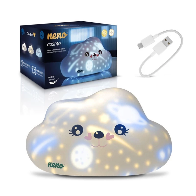 Lampada notturna LED per letto neno COSMO – portatile, silicone, ricaricabile, 3 livelli di luminosità, bianco, a batteria