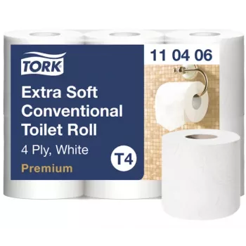Carta igienica Tork Premium Extra Soft Conventional T4 — rotoli a 4 veli 9,7 cm x 19,1 m, confezione da 6