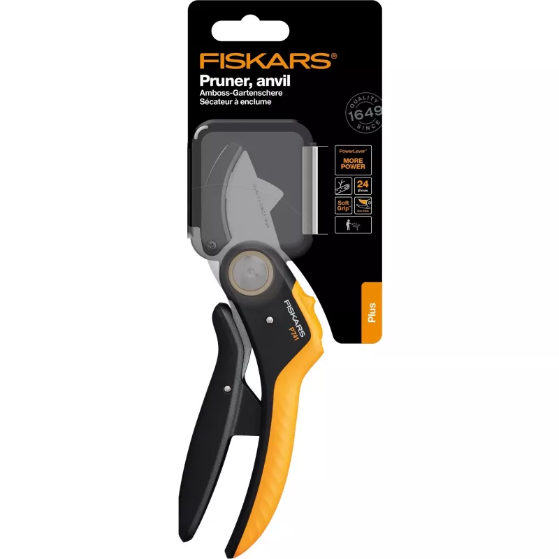 Troncarami Fiskars Plus PowerLever incudine nero arancione