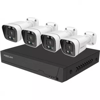 Foscam FNA108E-B4-2T sistema di videosorveglianza bianco 4x telecamera bullet 4K PoE, 1x NVR 8 canali
