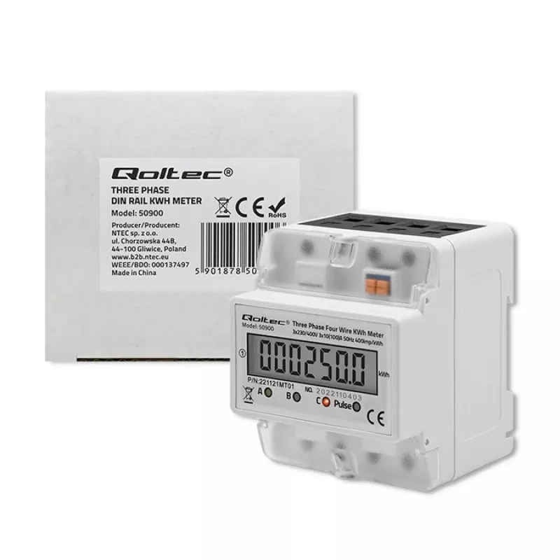 Contatore di energia elettronico trifase QOLTEC 50900 400V LCD 4P