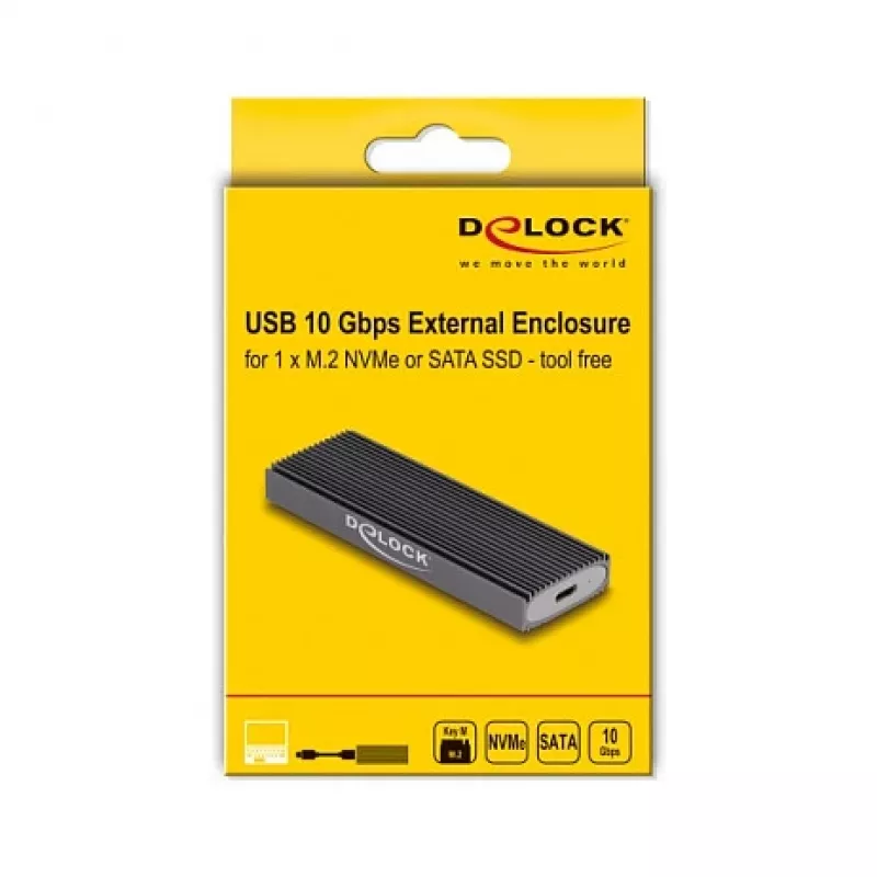 Case per SSD DeLOCK esterno USB Type-C combo per M.2 NVMe PCIe o SATA SSD senza attrezzi