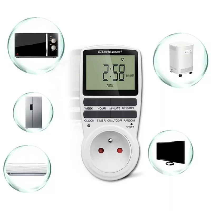 Timer elettronico QOLTEC PC0628 con display LCD, conto alla rovescia 24 ore