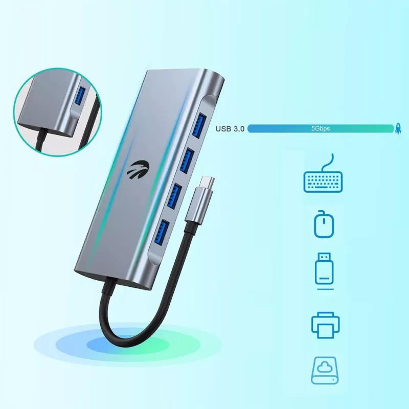 Adattatore USB-C 11-in-1 Hawk HW-HUB1101 — hub multiporta con 11 connessioni