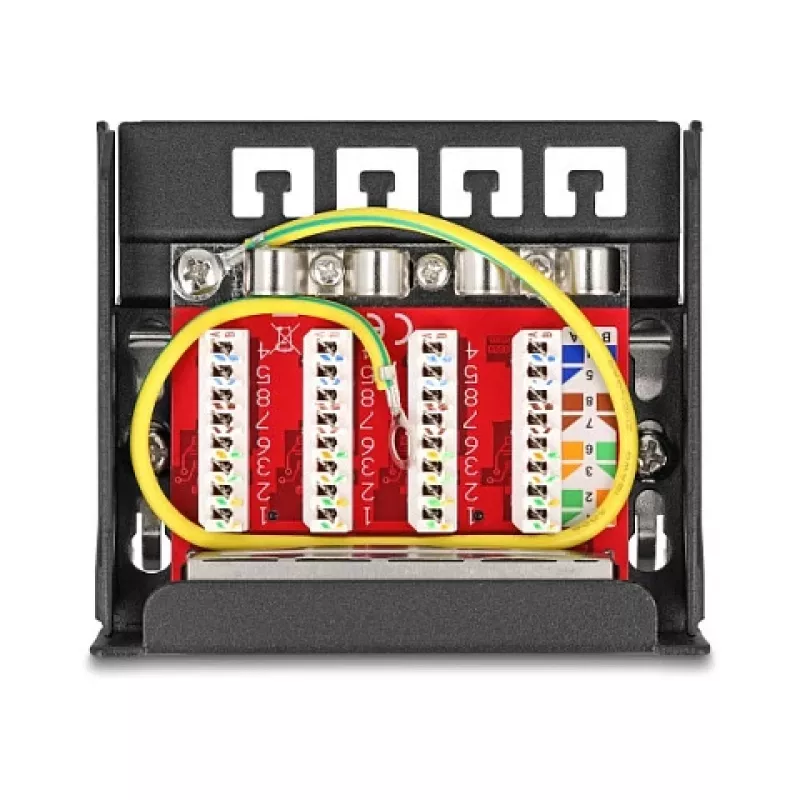 Patch panel DELOCK mini desktop RJ45 4 porte Cat.6A schermato nero, metallo, 90×22×93 mm