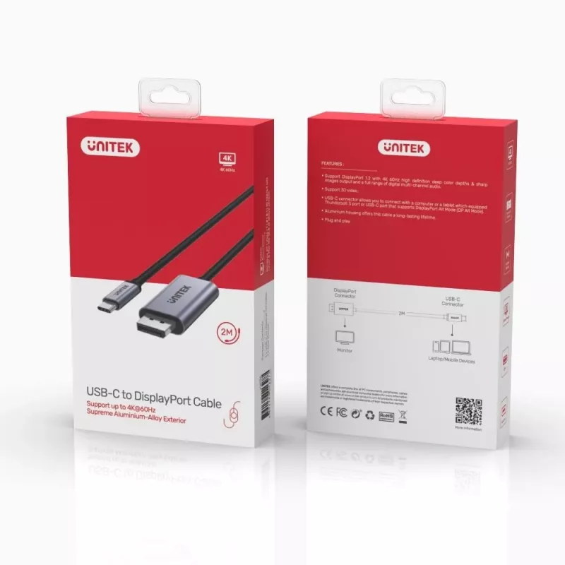 Adattatore per cavo UNITEK V1409A USB-C DisplayPort nero, grigio