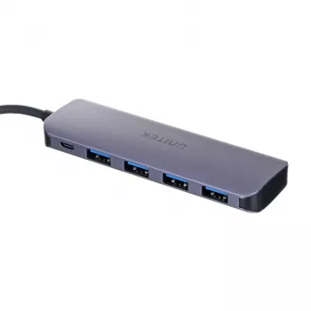 Hub USB Unitek P5+ — 5 porte (4 × USB 3.2 Gen 2 Type-A), host USB 3.2 Gen 1, 5 Gbit/s, 10 W PD, alluminio, grigio