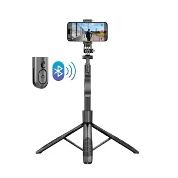 Selfie stick con treppiede Crong CRGSGU1BLK alluminio Bluetooth con gambe pieghevoli e supporto per telefono