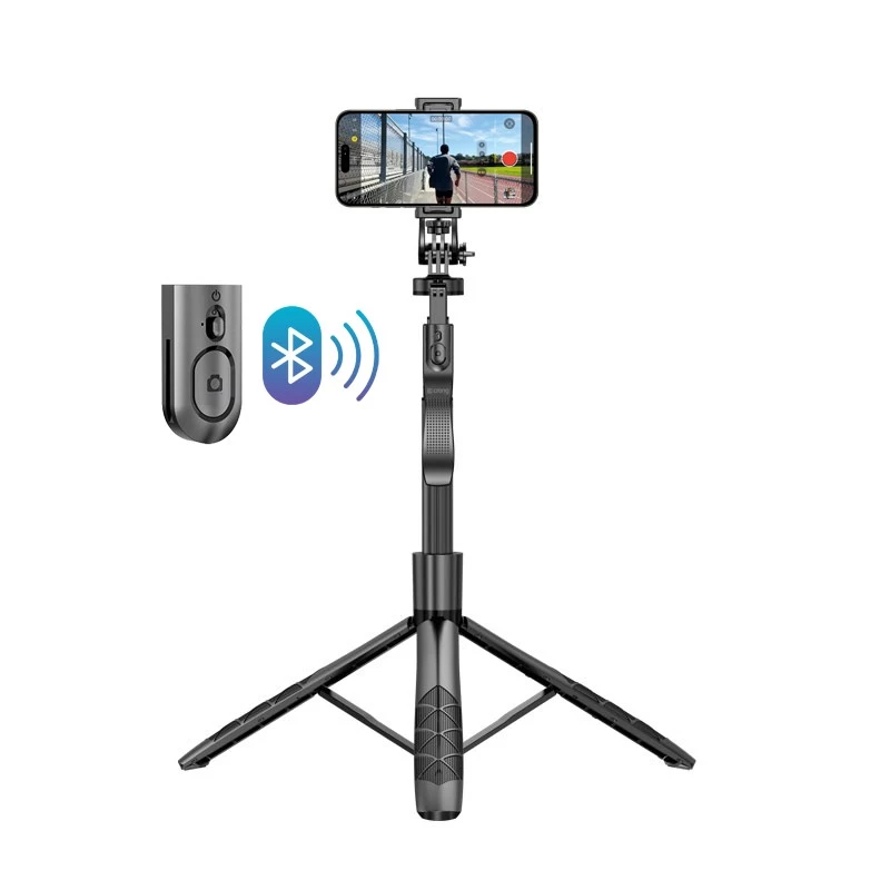 Selfie stick con treppiede Crong CRGSGU1BLK alluminio Bluetooth con gambe pieghevoli e supporto per telefono