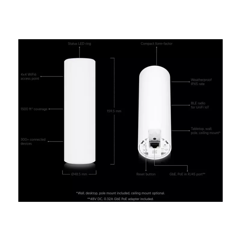 Ubiquiti UniFi U6-Mesh WiFi 6 Access Point AX5300 5.3 Gbps IPX5 impermeabile - bianco