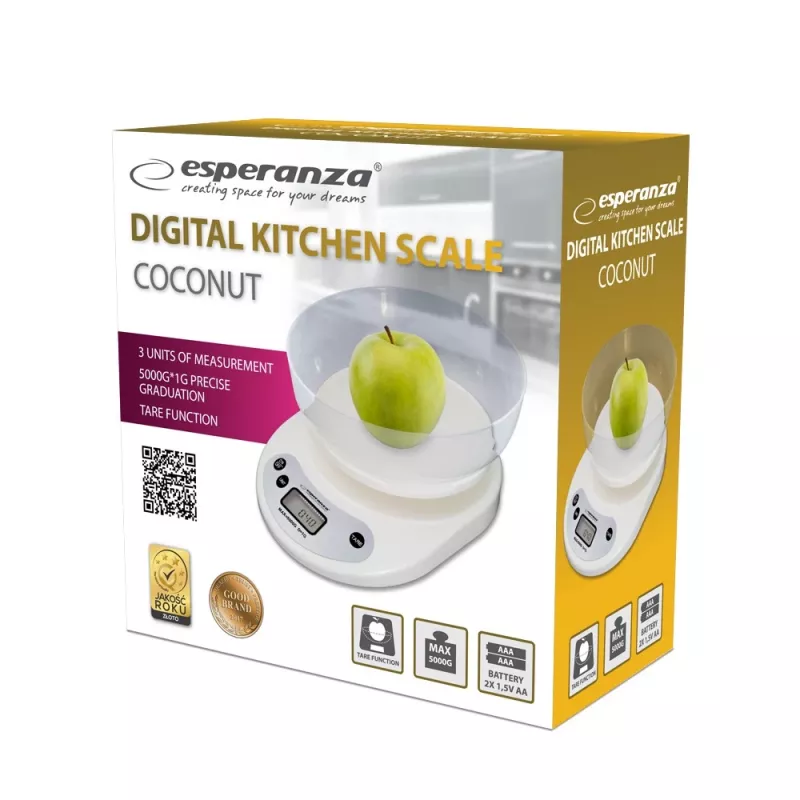 Bilancia da cucina elettronica ESPERANZA EKS007 — capacità 5 kg, precisione 1 g, bianco