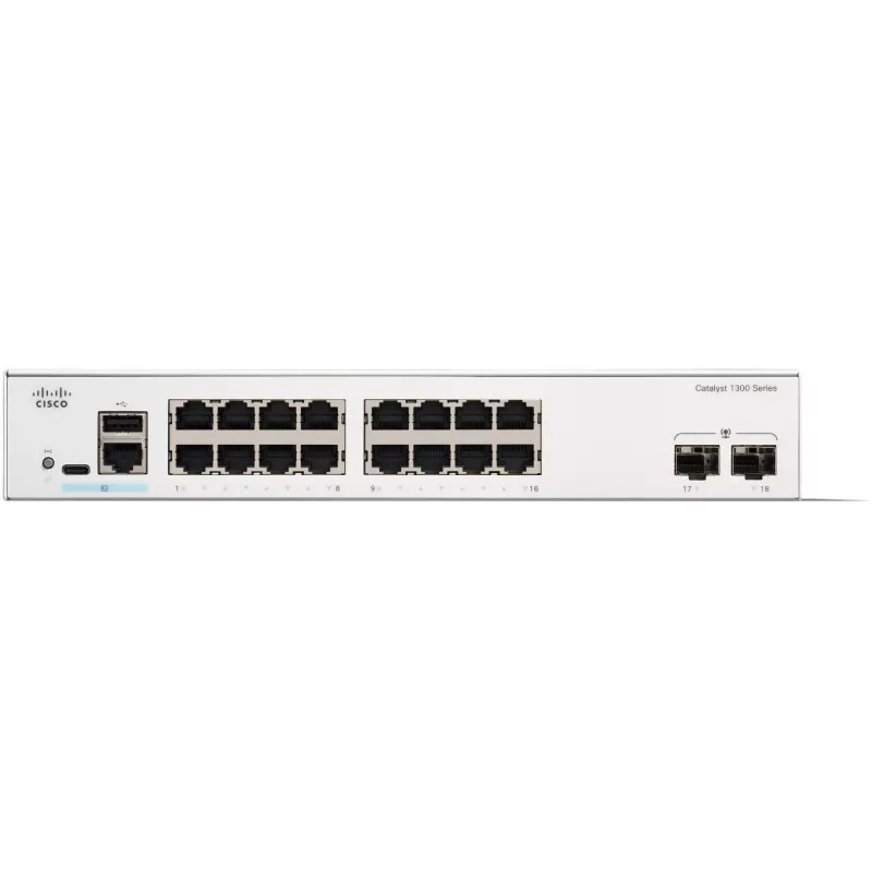 Switch managed Cisco Catalyst 1300-16T-2G — 16x Gigabit RJ-45, 2x 1GE SFP, L2/L3