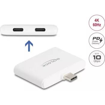 Adattatore DELOCK USB Type-C — dati USB-C 10 Gbit/s, video 4K@60Hz, PD 92W (modello 61088)