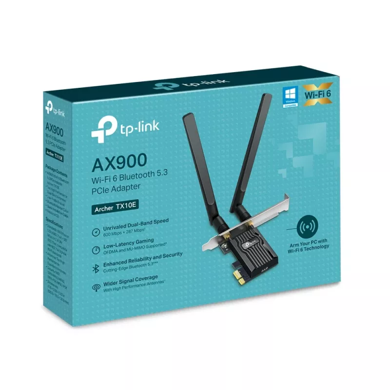 Adattatore PCIe Wi‑Fi 6 Bluetooth TP‑LINK Archer TX10E AX900 — scheda PCIe, AX900 Wi‑Fi 6, Bluetooth