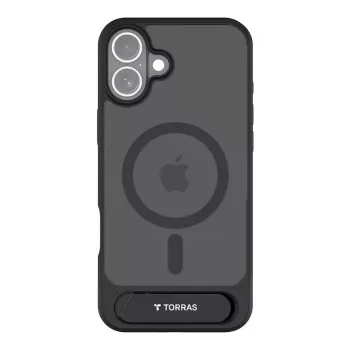 Custodia protettiva Torras Pstand Series per iPhone 16 Plus – nero, profilo sottile, supporto integrato