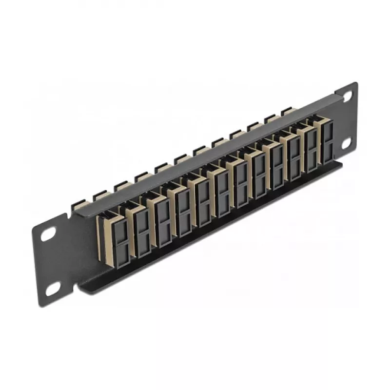Patch panel fibra ottica DeLOCK 10 pollici 12 porte SC duplex beige 1U nero