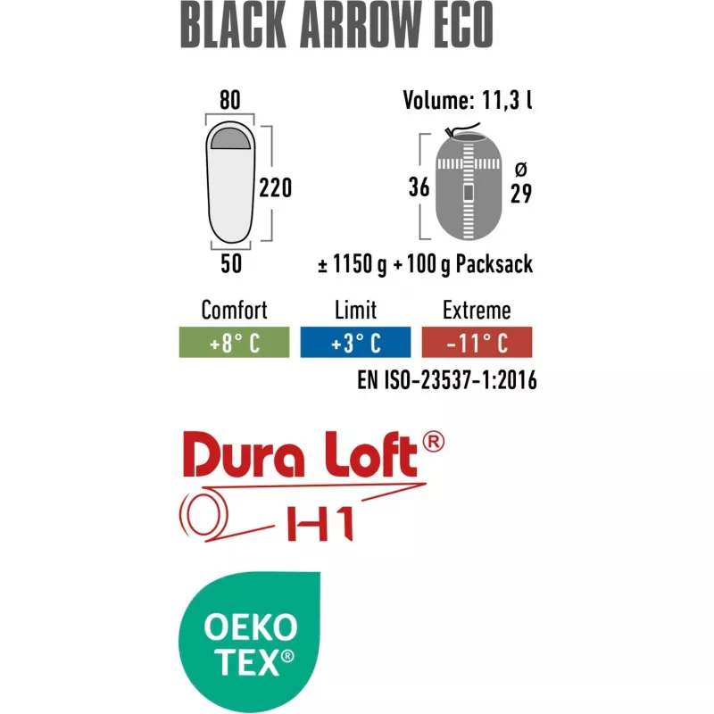 Sacco a pelo a mummia Black Arrow ECO (verde scuro/rosso)