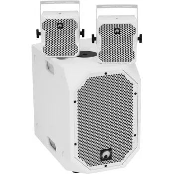 Set diffusori attivi Omnitronic BOB-10A ws con 2x BOB-4 ws – diffusore principale attivo BOB-10A e due satelliti BOB-4, diffusori PA attivi compatti