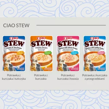 Snack umidi per gatti INABA Ciao Stew pollo e capesante bustina 40 g — senza cereali, gatti adulti, carnoso