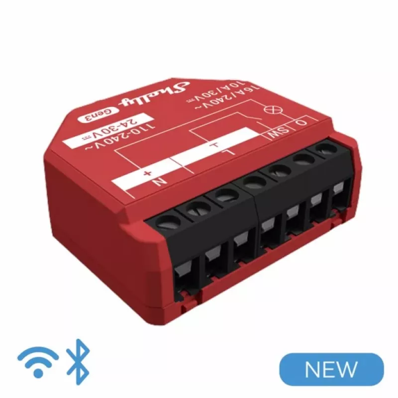 Shelly 1PM Gen3 relè Wi-Fi/Bluetooth, 16 A, con misurazione della potenza