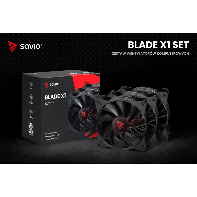 SAVIO BLADE X1 set di ventole, 3 x 120 mm, PWM a 4 pin, nero