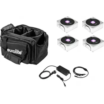 EUROLITE 20000444 set pannelli LED piatti – 4× pannelli IP a batteria con caricabatterie e softbag