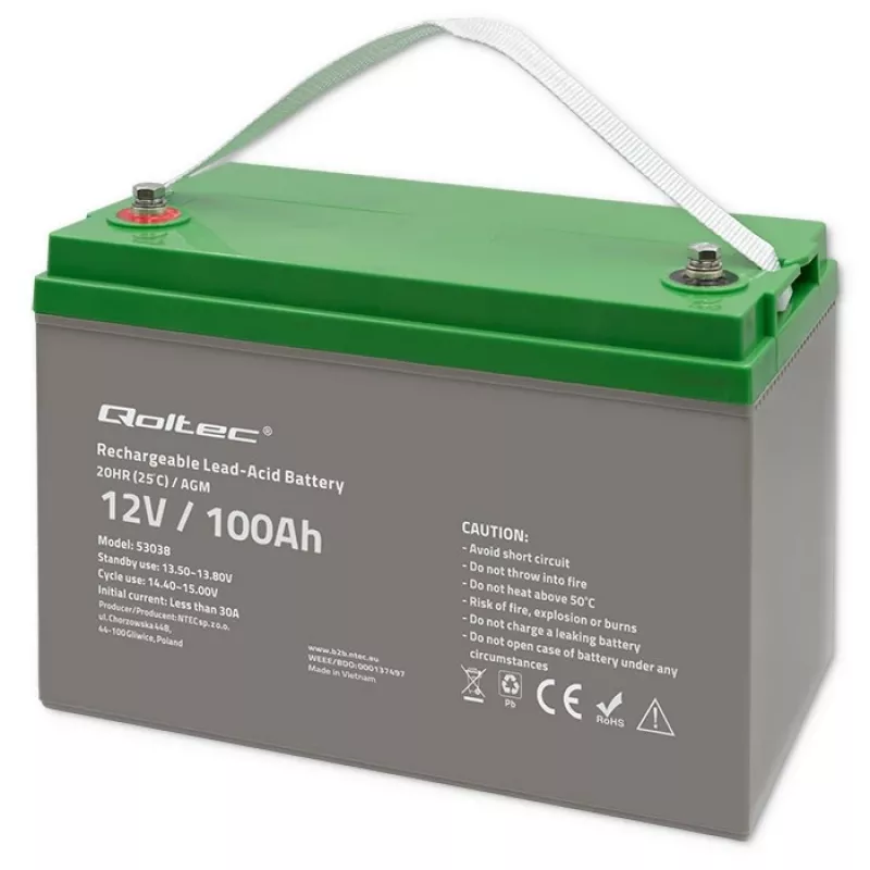 Qoltec 53038 batteria AGM | 12V | 100Ah | max 1200A