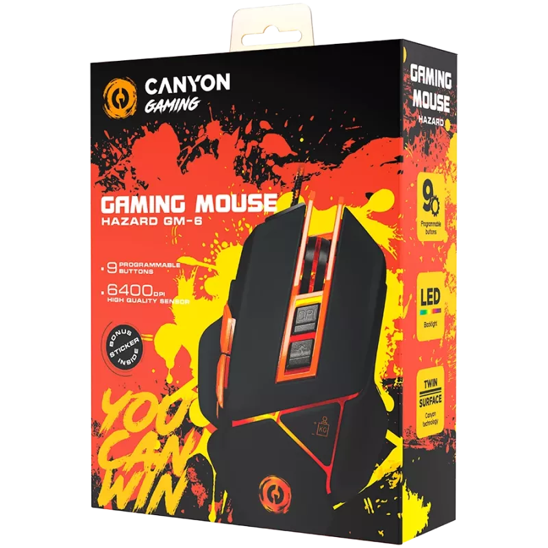 CANYON mouse Hazard GM-6 LED cablato nero arancione