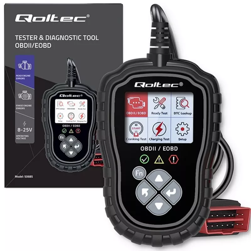 Tester diagnostico OBDII QOLTEC ProLine 50685 — scanner OBD-II per auto per sistemi 8V/25V