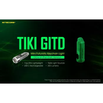 Torcia portachiavi Nitecore TIKI GITD grigio - ricaricabile USB, 1 lm, 55 mm, 12 g, IP66