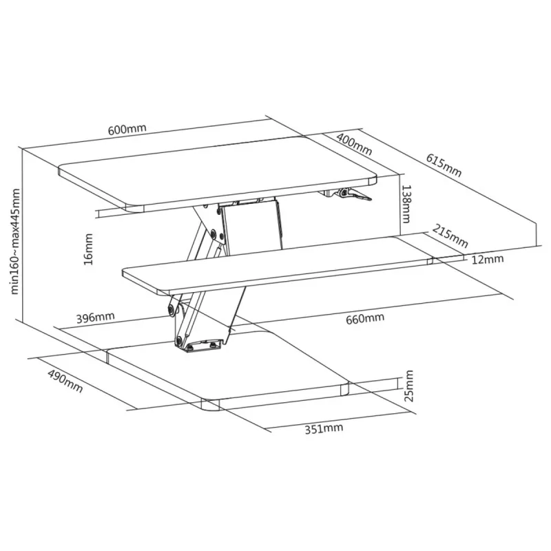 Supporto da scrivania Maclean per tastiera, monitor o laptop, a gas, regolabile in altezza, nero, MC-882