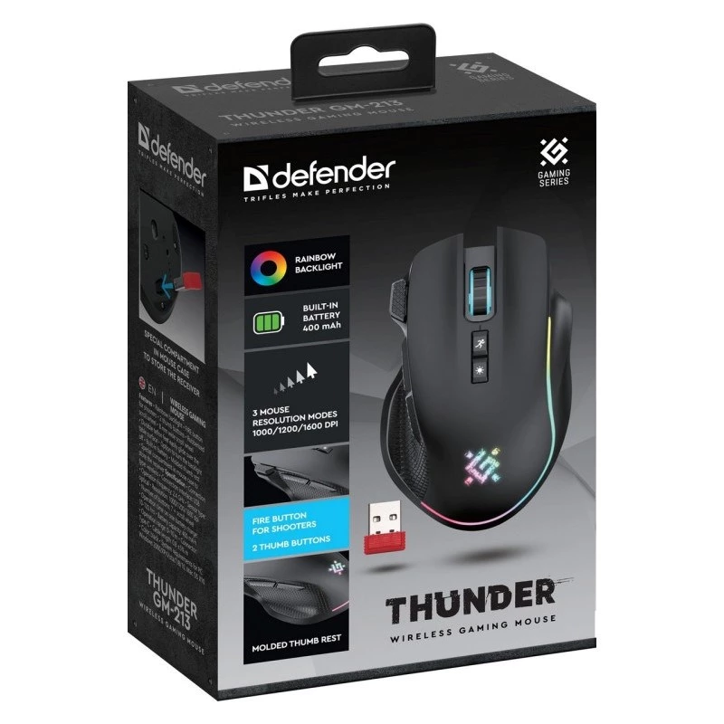 MOUSE DEFENDER GM-213 THUNDER RF 1600dpi 8P nero